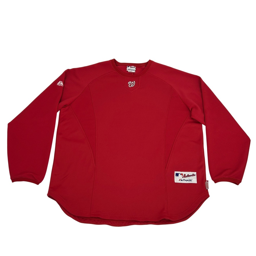 Majestic Washington Nationals Therma Base Pullover Sweatshirt Men's XL Red MLB‎